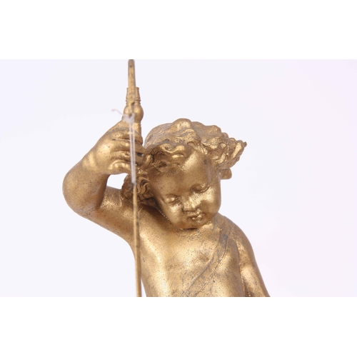 1087 - A LATE 19th CENTURY FRENCH MYSTERY CLOCK with gilt metal case surmounted by a cherub holding a swing... 