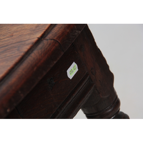 1206 - A LATE 17TH / EARLY 18TH CENTURY OAK JOINT STOOL the later moulded edge top on a dowelled ring turne... 