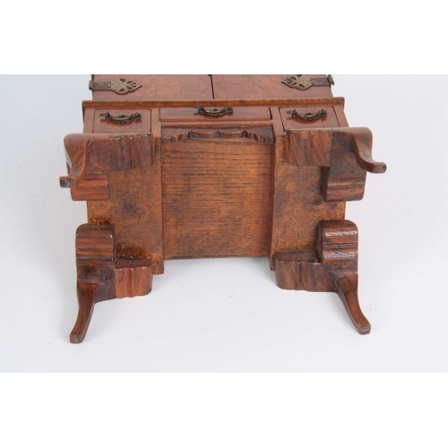 885 - A QUEEN ANNE STYLE EARLY 20th CENTURY MINIATURE WALNUT APPRENTICE PIECE modelled as a double dome ch... 