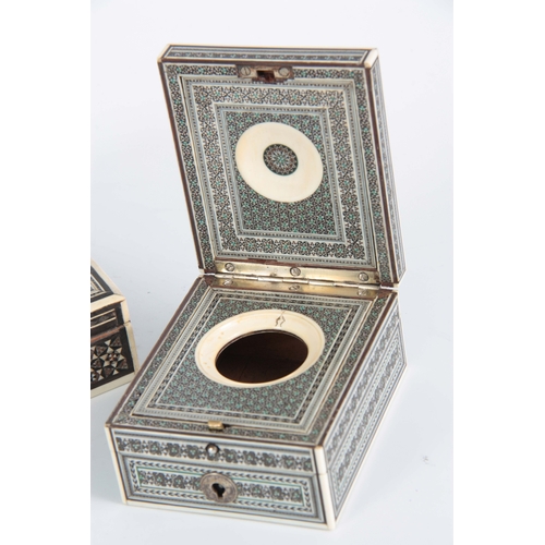 905 - A LATE 19TH CENTURY ANGLO INDIAN MICRO MOSAIC, IVORY, EBONY AND PEWTER WATCH HOLDER with folding bra... 