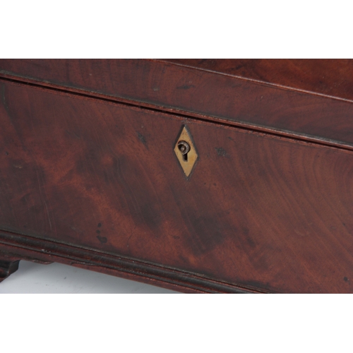 913 - A GEORGE III YEW WOOD VENEERED TEA CADDY of rectangular form with clipped corners and hinged brass h... 