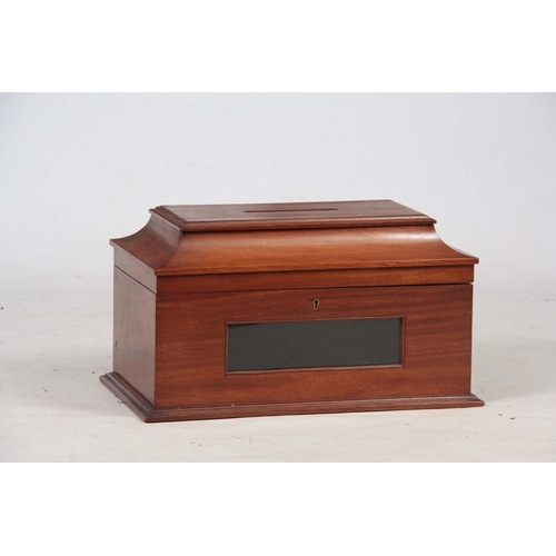 917 - A LATE 19TH CENTURY MAHOGANY COUNTRY HOUSE POST BOX with hinged moulded edge top having a cut-out sl... 