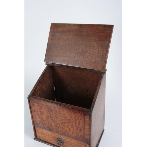 918 - AN 18TH CENTURY WALNUT CROSS-BANDED OAK CANDLE BOX with angled hinged lid above a frieze drawer fitt... 