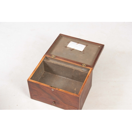 919 - A GEORGE III FLAMED MAHOGANY BOX-WOOD STRUNG DEED BOX with swan-neck carrying handle and hinged lid ... 