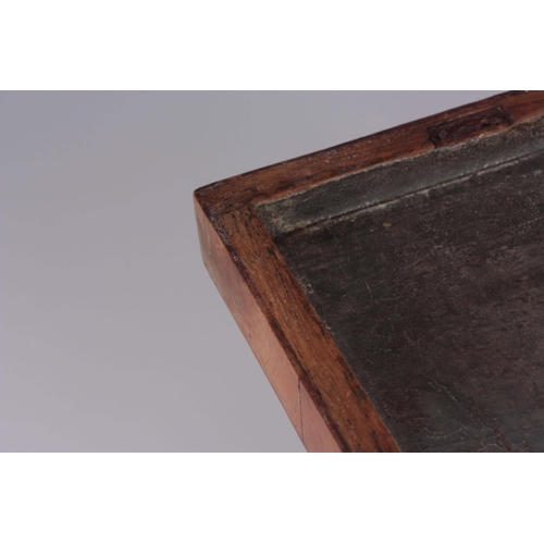 925 - A GEORGE III RECTANGULAR PEARWOOD AND EBONY VENEERED TEA CADDY having segmented hinged top revealing... 