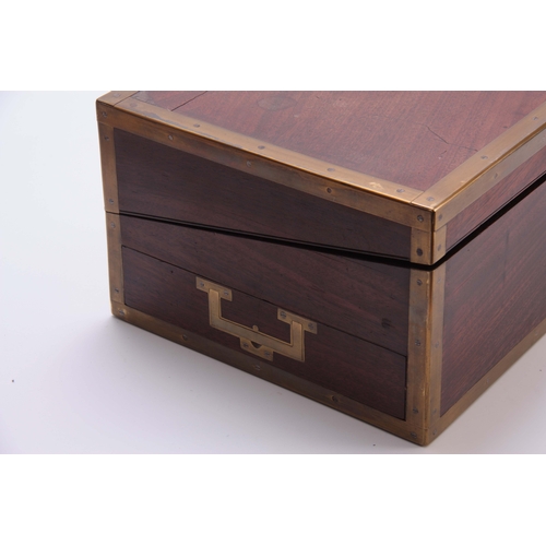 929 - A FINE LATE GEORGIAN BRASS BOUND MAHOGANY GENTLEMAN'S CAMPAIGN WRITING SLOPE WITH FITTED DRESSING DR... 