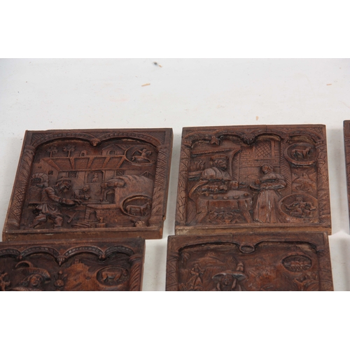 933 - A SET OF TEN 19TH CENTURY GOTHIC REVIVAL CARVED OAK PANELS - probably Flemish each depicting figures... 