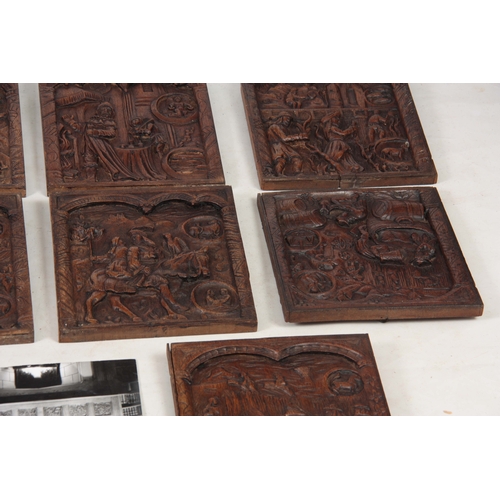 933 - A SET OF TEN 19TH CENTURY GOTHIC REVIVAL CARVED OAK PANELS - probably Flemish each depicting figures... 