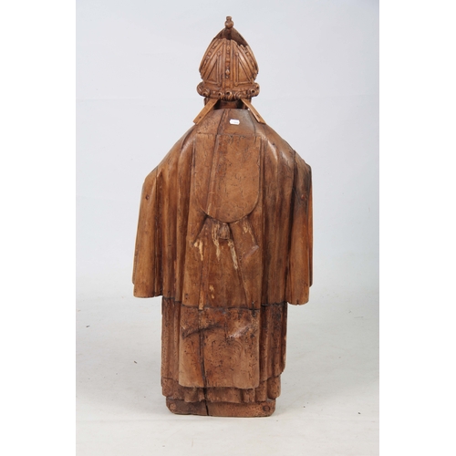 934 - AN EARLY 15TH / 16TH CENTURY CARVED FRUITWOOD FIGURE OF A POPE 113cm high.