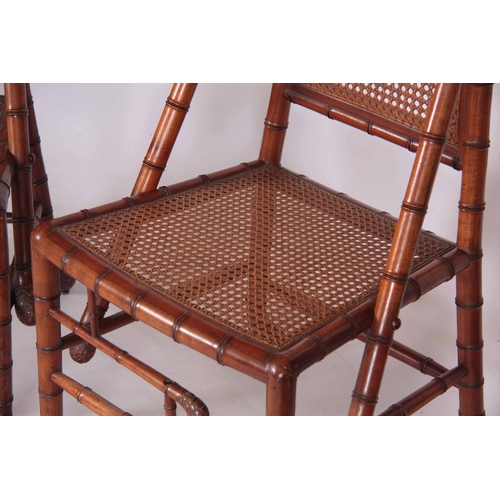 962 - A STYLISH PAIR OF 19TH CENTURY ENGLISH AESTHETIC CHERRYWOOD SIMULATED BAMBOO BERGERE HALL / DINING R... 