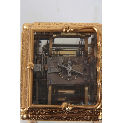 969 - A LATE 19TH CENTURY FRENCH FULLY ENGRAVED GORGE CASED REPEATING CARRIAGE CLOCK the foliate and scrol... 