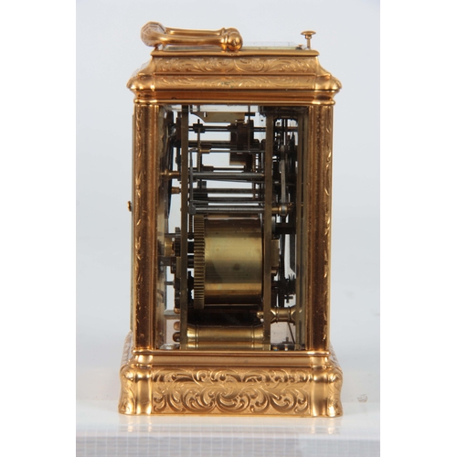 969 - A LATE 19TH CENTURY FRENCH FULLY ENGRAVED GORGE CASED REPEATING CARRIAGE CLOCK the foliate and scrol... 