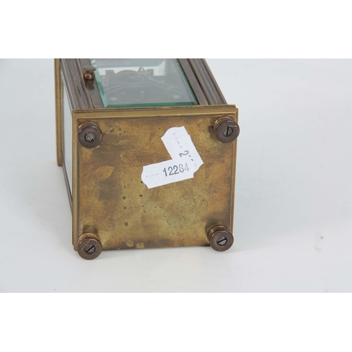 978 - A LATE 19th CENTURY FRENCH REPEATING CARRIAGE CLOCK the brass case with reeded corners enclosing a f... 