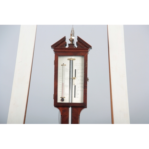 989 - G DIXEY, 3 NEW BOND STREET, LONDON. A GEORGE III MAHOGANY DOOR STICK BAROMETER with architectural pe... 