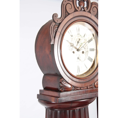 991 - ROLMALSTON, DUNFERMLINE. A LATE REGENCY SCOTTISH MAHOGANY DRUM HEAD LONGCASE CLOCK, having a carved ... 