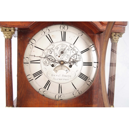 995 - BENJAMIN SMITH, ALFRETON. A GEORGE III OAK CASED LONGCASE CLOCK having a swan neck pediment above a ... 