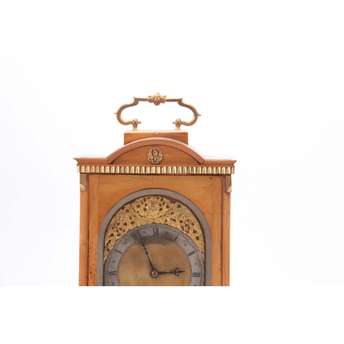 996 - A LATE 19th CENTURY SATINWOOD QUARTER CHIMING BRACKET CLOCK having a breakfront pediment surmounted ... 