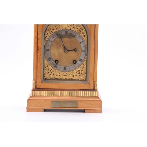 996 - A LATE 19th CENTURY SATINWOOD QUARTER CHIMING BRACKET CLOCK having a breakfront pediment surmounted ... 