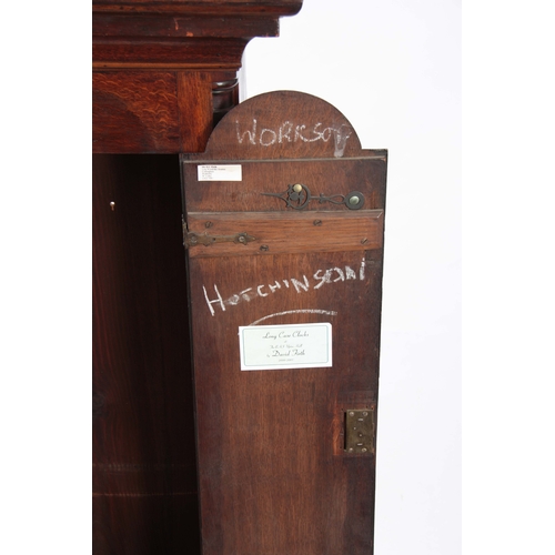 998 - HUTCHINSON, WORKSOP. A GEORGE III OAK AND MAHOGANY CASED LONGCASE CLOCK, having a swan neck pediment... 