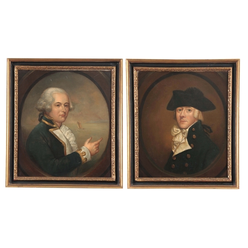 784 - A PAIR OF 19TH CENTURY MARINE PORTRAITS depicting Naval Officers 40cm high 35cm wide - mounted in la... 