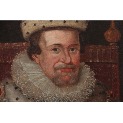 799 - A PAIR OF 17TH CENTURY OIL ON CANVAS PORTRAITS ONE OF JAMES I AND THE OTHER OF HENRY PRINCE OF WALES... 