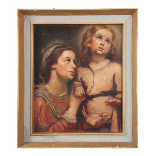 801 - A 19TH CENTURY OIL ON CANVAS LAID ON BOARD MADONNA AND CHILD in the manner of Rubens 60cm high 50cm ... 