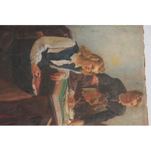 807 - AN EARLY 20TH CENTURY RUSSIAN SCHOOL OIL ON CANVAS - interior scene with students and a Russian sold... 