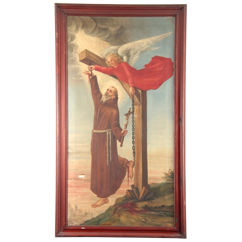 808 - S BONNER. AN EARLY 20th CENTURY RELIGIOUS OIL ON CANVAS 129cm high, 67cm wide - signed and dated 191... 