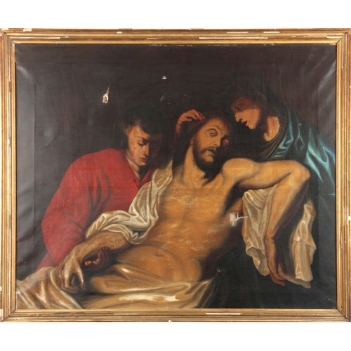 809 - A LARGE 19th CENTURY RELIGIOUS OIL ON CANVAS of Jesus Christ 110.5cm high 131cm wide - in a gilt mou... 