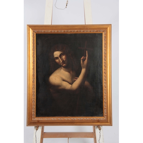 815 - AN 18TH CENTURY OIL ON CANVAS. OF JOHN THE BAPTIST AFTER LEONARDO DA VINCI 65cm high 52cm wide - rel... 