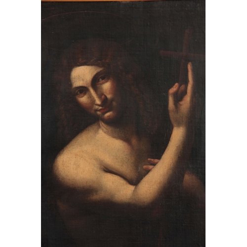 815 - AN 18TH CENTURY OIL ON CANVAS. OF JOHN THE BAPTIST AFTER LEONARDO DA VINCI 65cm high 52cm wide - rel... 