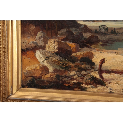 836 - A 19th CENTURY OIL ON CANVAS. Coastal fishing scene 70cm high, 90cm wide - indistinct signature, in ... 