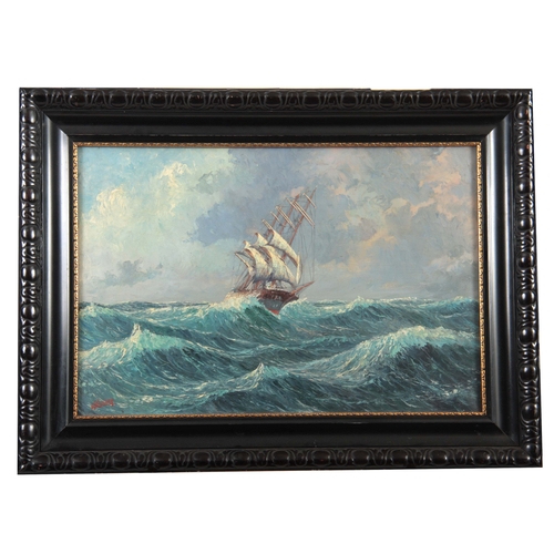 842 - C. HAGENER A 19TH CENTURY OIL ON CANVAS MARINE SCENE depicting a ship in full sail on rough seas 52c... 