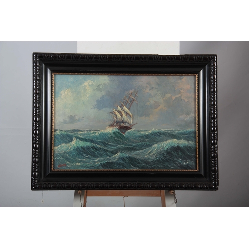 842 - C. HAGENER A 19TH CENTURY OIL ON CANVAS MARINE SCENE depicting a ship in full sail on rough seas 52c... 