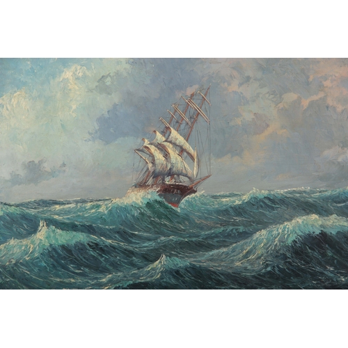 842 - C. HAGENER A 19TH CENTURY OIL ON CANVAS MARINE SCENE depicting a ship in full sail on rough seas 52c... 