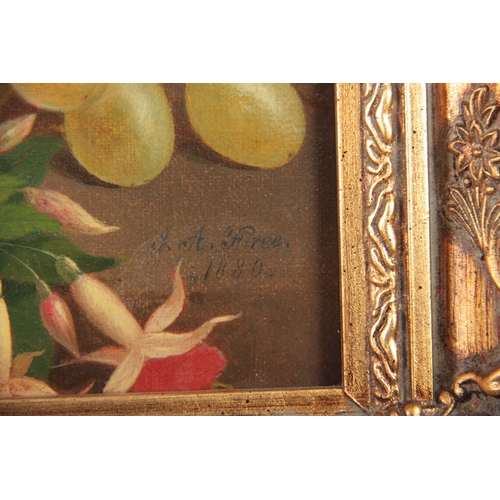 846 - A J A FREE.  A LATE 19TH CENTURY OIL ON CANVAS DEPICTING A STILL LIFE OF FRUIT AND FLOWERS signed an... 