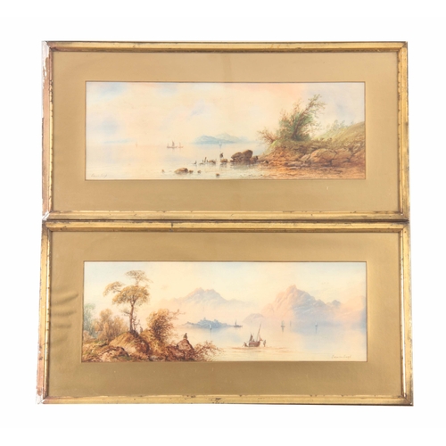 853 - EDWIN EARP - A PAIR OF 19TH CENTURY WATERCOLOURS Lake and landscape scenes with boats and figures ea... 