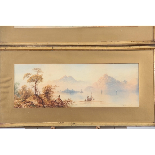 853 - EDWIN EARP - A PAIR OF 19TH CENTURY WATERCOLOURS Lake and landscape scenes with boats and figures ea... 