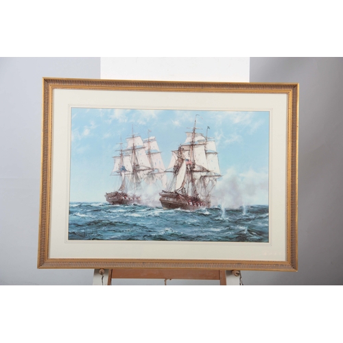 860 - MONTAGUE DAWSON. Two large coloured MARINE  PRINTS depicting galleons in full sail  50cms by 75cms a... 