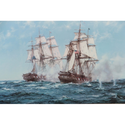 860 - MONTAGUE DAWSON. Two large coloured MARINE  PRINTS depicting galleons in full sail  50cms by 75cms a... 