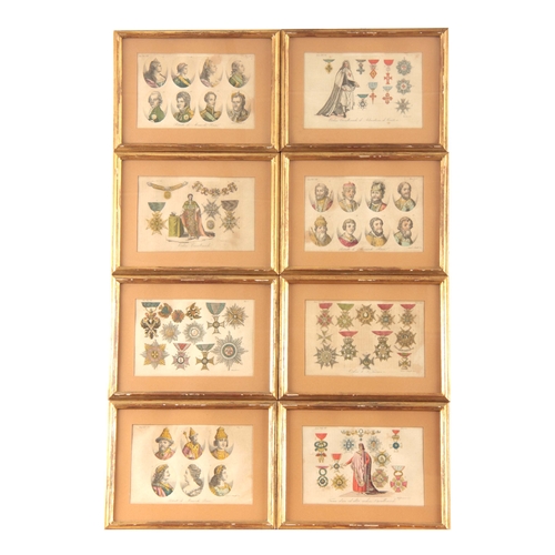 861 - A SET OF 8 CONTINENTAL COLOURED PRINTS, 13cm by 20cm each - mounted in glazed gilt moulded frames (8... 