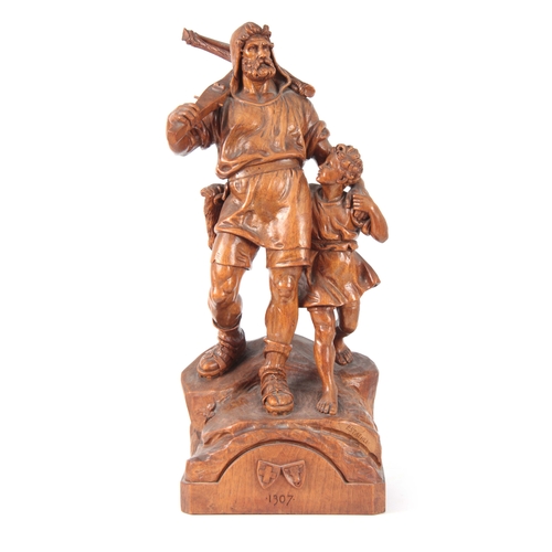 876 - A LATE 19th CENTURY SWISS BLACK FOREST CARVED GROUP modelled as the William Tell Monument signed 'P ... 