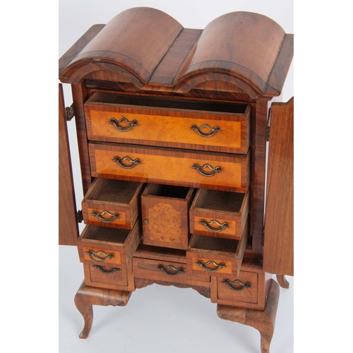 885 - A QUEEN ANNE STYLE EARLY 20th CENTURY MINIATURE WALNUT APPRENTICE PIECE modelled as a double dome ch... 