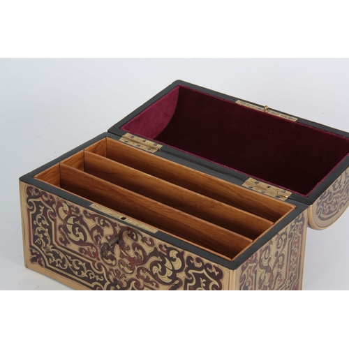 902 - A 19TH CENTURY DOMED TOP TORTOISESHELL BOULLE WORK STATIONARY BOX with fitted interior for envelopes... 