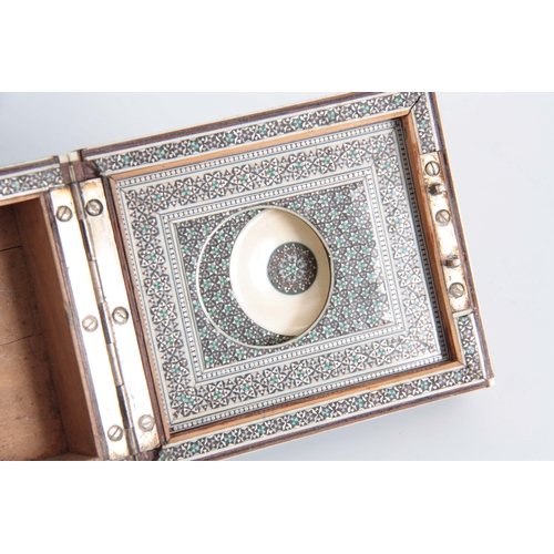 905 - A LATE 19TH CENTURY ANGLO INDIAN MICRO MOSAIC, IVORY, EBONY AND PEWTER WATCH HOLDER with folding bra... 