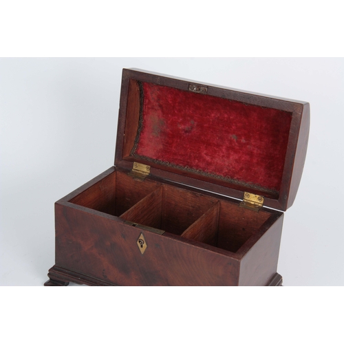 913 - A GEORGE III YEW WOOD VENEERED TEA CADDY of rectangular form with clipped corners and hinged brass h... 