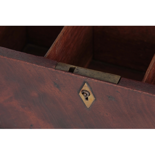 913 - A GEORGE III YEW WOOD VENEERED TEA CADDY of rectangular form with clipped corners and hinged brass h... 