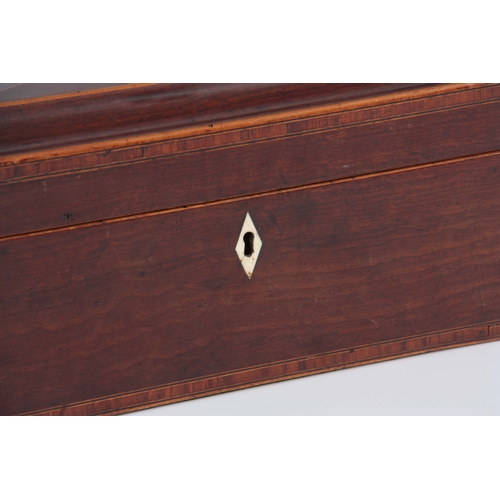 914 - A GEORGIAN MAHOGANY SARCOPHAGUS SHAPED TEA CADDY with kingwood crossbanding and boxwood stringing ha... 