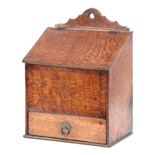 918 - AN 18TH CENTURY WALNUT CROSS-BANDED OAK CANDLE BOX with angled hinged lid above a frieze drawer fitt... 