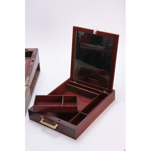 929 - A FINE LATE GEORGIAN BRASS BOUND MAHOGANY GENTLEMAN'S CAMPAIGN WRITING SLOPE WITH FITTED DRESSING DR... 